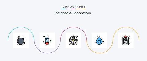 vetenskap linje fylld platt 5 ikon packa Inklusive kunskap. urklipp. satellit. vatten. dryck vektor