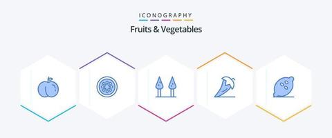 frukt och grönsaker 25 blå ikon packa Inklusive friska. frukt. chili. mat. grönsaker vektor