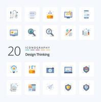 20 Design Thinking Flat Color Icon Pack wie Design-Laptop-Kamera-Denken vektor