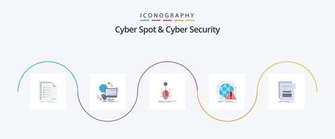 Cyber Spot und Cyber Security Flat 5 Icon Pack inklusive Angriff. Alarm. Fernbedienung. Netz. Spinne vektor