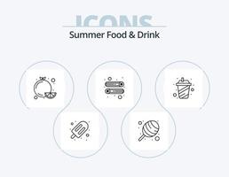 Sommer Essen und Trinken Linie Icon Pack 5 Icon Design. Essen. Beere. Süssigkeit. Einmachglas. Getränke vektor