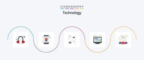 teknologi platt 5 ikon packa Inklusive fysiker. tv. kabel. smart. underhållning vektor