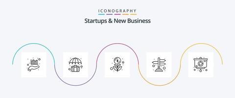 Startups und New Business Line 5 Icon Pack inklusive Weg. Richtung. Versicherung. Geldanlage. Finanzen vektor