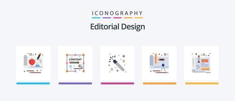 Editorial Design Flat 5 Icon Pack inklusive Design. Maschinenbau. Magier. Design. planen. kreatives Symboldesign vektor