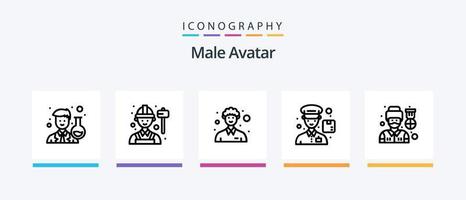 männlicher Avatar Linie 5 Icon Pack inklusive Mann. Gemeinschaft. Zirkus. erkennen. Detektiv. kreatives Symboldesign vektor