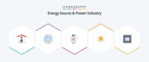 Energiequelle und Energiewirtschaft 25 Flat Icon Pack einschließlich Elektro. Sonne. Akkumulator. Solar. Energie vektor