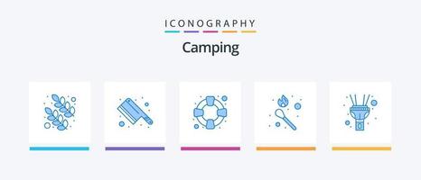 camping blå 5 ikon packa Inklusive . fackla. Stöd. ljus. pinne brand. kreativ ikoner design vektor