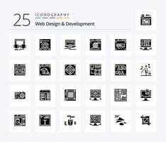 webb design och utveckling 25 fast glyf ikon packa Inklusive . internet . uppdatera. browser . design vektor