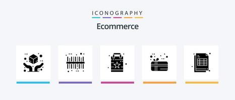 e-handel glyf 5 ikon packa Inklusive mottagande. cheaque. favorit. räkningen. Semester. kreativ ikoner design vektor