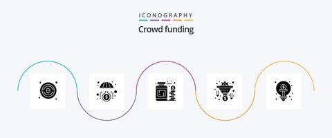 Crowdfunding Glyph 5 Icon Pack inklusive Finanzen. Geschäft. Krug. Geld. Filter vektor