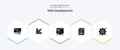 Webentwicklung 25 Glyphen-Icon-Pack inklusive Schnittstelle. Web-Statistiken. Schutz. Graph. Diagramm vektor