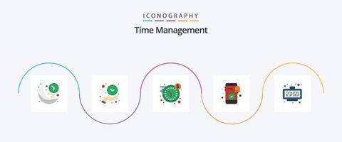 Zeitmanagement Flat 5 Icon Pack inklusive Uhr. Benachrichtigung. Zeit. Handy, Mobiltelefon. Geld vektor