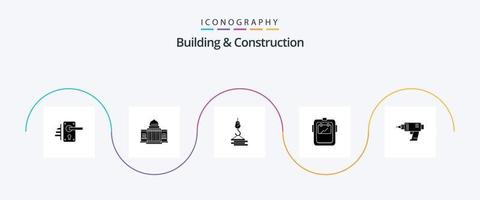 byggnad och konstruktion glyf 5 ikon packa Inklusive mask. hamn. hus. konstruktion. kran vektor