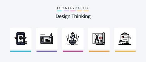 Design-Thinking-Line-Filled-Icon-Pack mit 5 Symbolen inklusive Schraube. Energie. ziehen. dokumentieren. Design. kreatives Symboldesign vektor