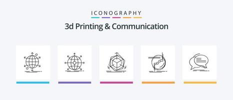 3d utskrift och kommunikation linje 5 ikon packa Inklusive nätverk. global. labb. företag. smartphone. kreativ ikoner design vektor