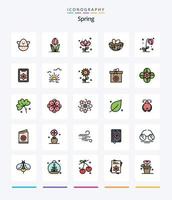 Creative Spring 25 Zeilen gefülltes Icon Pack wie Klemmbrett. Frühling. Eier. Natur. Sonnenblume vektor