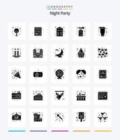 Creative Night Party 25 Glyph Solid Black Icon Pack wie Feier. Nacht. Party. Feier. Liste vektor