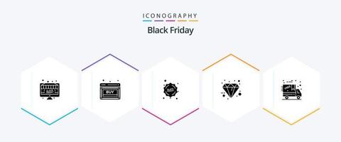 Black Friday 25 Glyphen-Icon-Pack inklusive Special. Freitag. Verkauf. Diamant. prozentualer Verkauf vektor