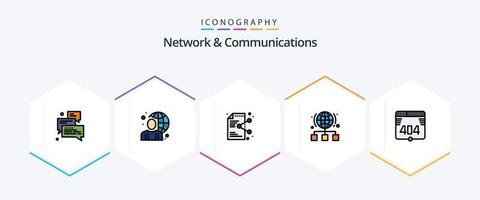 nätverk och kommunikation 25 fylld linje ikon packa Inklusive länk. klot. manlig. uppkopplad. dokumentera vektor