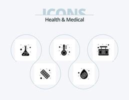 Gesundheit und medizinisches Glyphen-Icon-Pack 5-Icon-Design. Krankenhaus. Thermometer. Flasche. Temperatur. Gesundheitspflege vektor