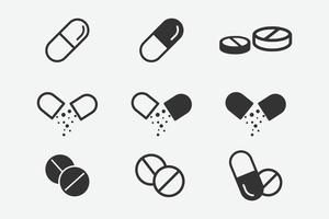 Grafiksymbol für Medizinpillen. Kapselzeichen isoliert auf weißem Hintergrund. Symbolmedizin. Vektor-Illustration. vektor