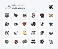 Gesundheit und Medizin 25 Zeilen gefülltes Icon Pack einschließlich Gesundheitswesen. Herz. Schönheit. schlagen. medizinisch vektor