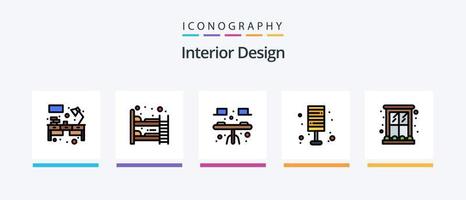 interiör design linje fylld 5 ikon packa Inklusive sova. rum. tv. säng. sova. kreativ ikoner design vektor