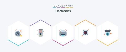 Elektronik 25 Flat Icon Pack inklusive . Sicherheit. Drucker. Videoüberwachung Steckdose vektor