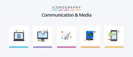 kommunikation och media platt 5 ikon packa Inklusive meddelande. ringa upp. post. Kontakt. adress. kreativ ikoner design vektor