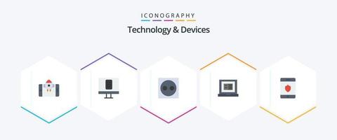 enheter 25 platt ikon packa Inklusive skydda. uppkopplad. elektrisk. bärbar dator. bok vektor