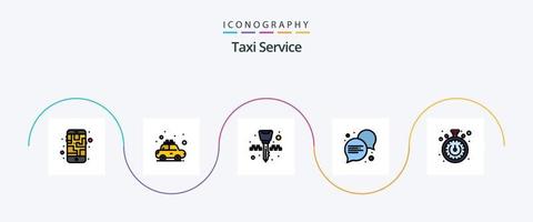 taxi service linje fylld platt 5 ikon packa Inklusive timer. stoppur. Utrustning. dialog. kommunikation vektor