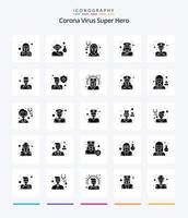 kreativer Corona-Virus-Superheld 25 Glyphen-Vollschwarz-Icon-Pack wie Kraft. Polizei. männlich. weiblich. Muslim vektor