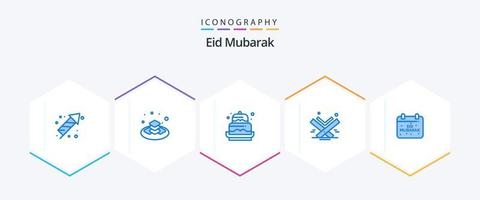 Eid Mubarak 25 blaues Icon Pack inklusive Islam. heilig. islamisch. Koran. Dekoration vektor