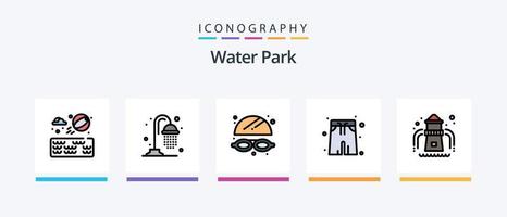 Wasserpark-Linie gefüllt 5 Icon Pack inklusive. Wasser. Wasserpistole. Schieberegler. Park. kreatives Symboldesign vektor
