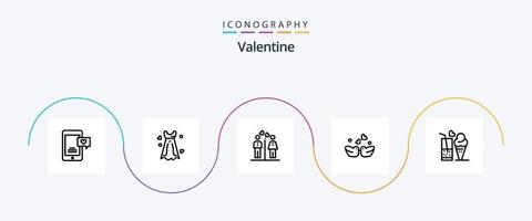 Valentine Line 5 Icon Pack inklusive Frauen. Liebe. Kleid. Tag. Valentinstag vektor