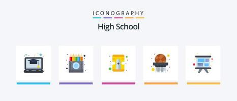 High School Flat 5 Icon Pack inklusive Training. lernen. Bleistift. Präsentation. Sport. kreatives Symboldesign vektor