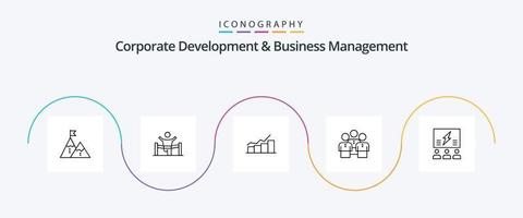 Corporate Development und Business Management Line 5 Icon Pack inklusive Flussdiagramm. Wachstum. Gewinner. Wettrennen. Führung vektor