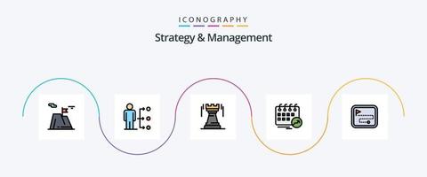 Strategie- und Managementlinie gefülltes flaches 5-Icon-Paket mit Datum. Termin. Benutzer. Fort. Strategie vektor