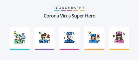 Corona-Virus Superhelden-Linie gefüllt 5 Icon Pack inklusive Arzt. weiblich. weiblich. Stethoskop. Arzt. kreatives Symboldesign vektor