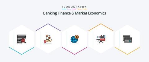 bank finansiera och marknadsföra ekonomi 25 fylld linje ikon packa Inklusive företag. internationell. pengar. klot. global vektor
