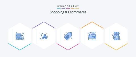 Einkaufen und E-Commerce 25 blaues Symbolpaket einschließlich Einkaufen. Marktplatz. Schild. Einkaufen. Zahlung vektor