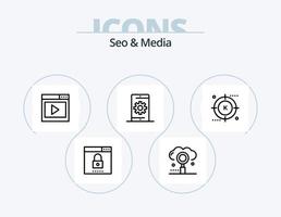 SEO und Media Line Icon Pack 5 Icon Design. suchen. Medien. Medienseite. Motor. seo vektor