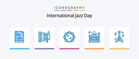 International Jazz Day Blue 5 Icon Pack inklusive . Musik. Virtuose. Instrument. Stöcke. kreatives Symboldesign vektor