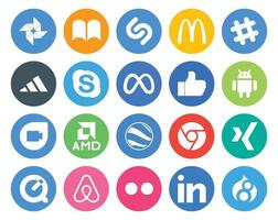 20 social media ikon packa Inklusive xing Google jord chatt amd android vektor