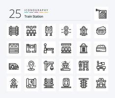 tåg station 25 linje ikon packa Inklusive tåg. tåg. annons. trafik. tecken vektor
