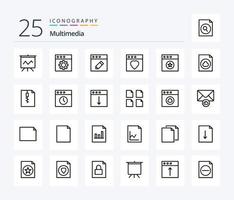 Multimedia-Icon-Pack mit 25 Zeilen inklusive Reißverschluss. Archiv. Mac. Datei. Wolke vektor
