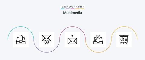 multimedia linje 5 ikon packa Inklusive . brevlåda. vektor