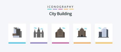 City Building Flat 5 Icon Pack inklusive . Büro. Konzern. real. Gebäude. kreatives Symboldesign vektor