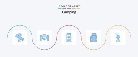 Camping Blue 5 Icon Pack inklusive Feuer. Streichhölzer. wandern. Standort. Camping vektor