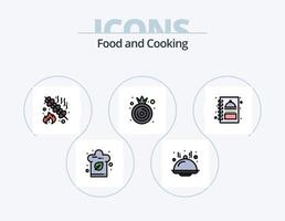 Lebensmittellinie gefüllt Icon Pack 5 Icon Design. . Meeresfrüchte. Salat. Fisch. brot vektor